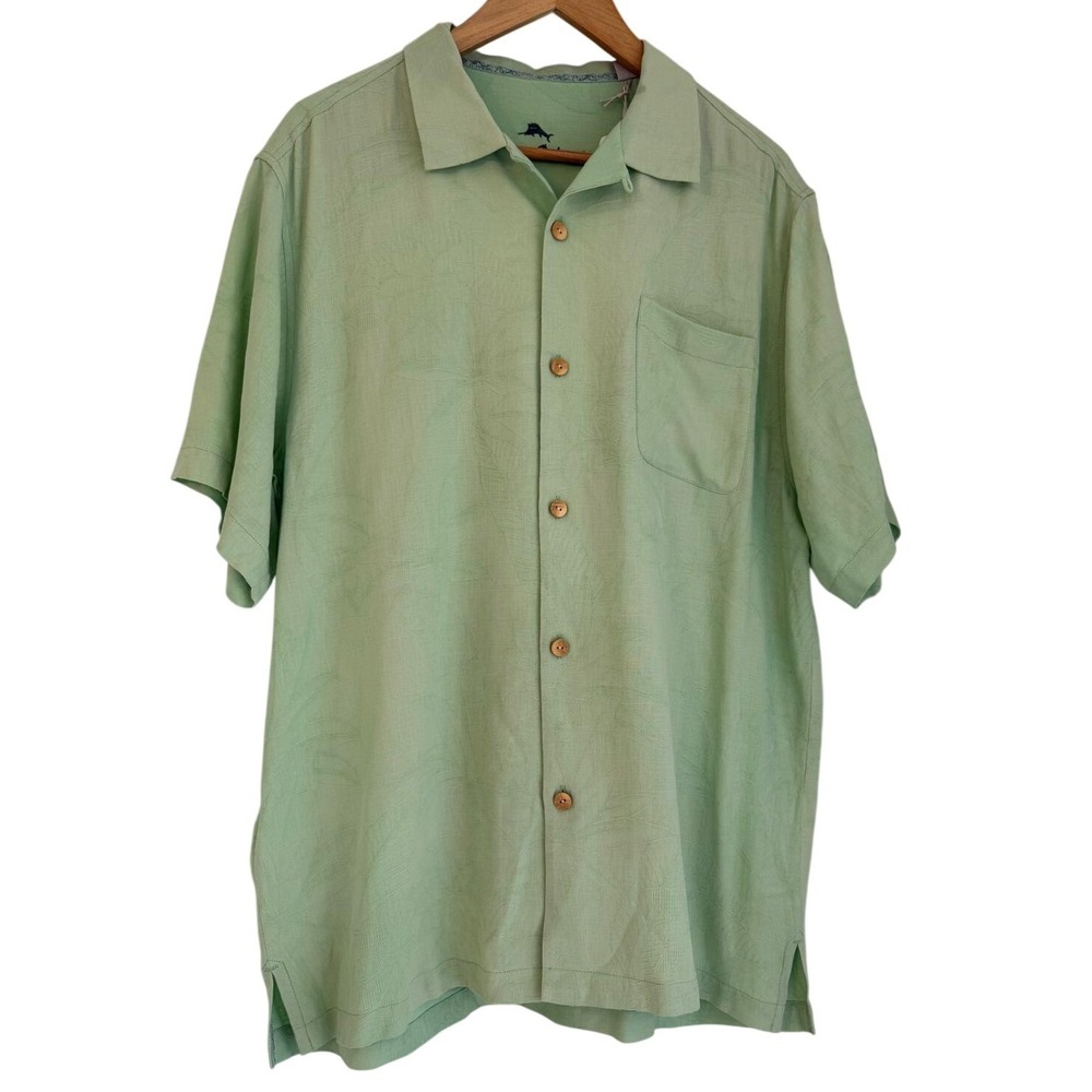 Tommy Bahama Al Fresco Tropics Silk Camp Shirt Caribbean Mist Green NWT Large